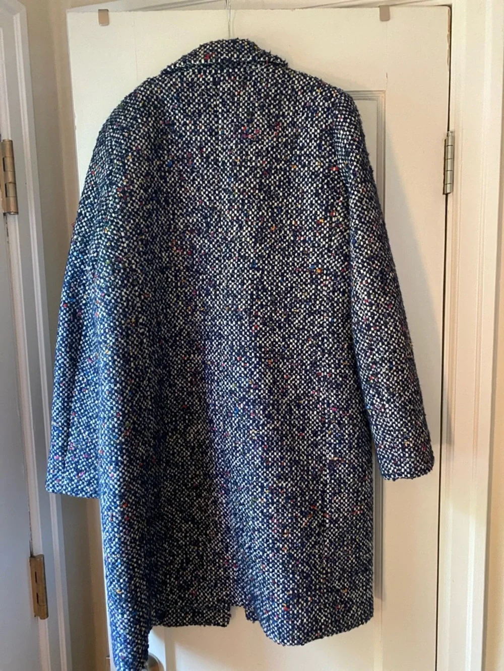 Wool Blend Bouclé Overcoat - Navy Multicolor - Picture 2 of 5